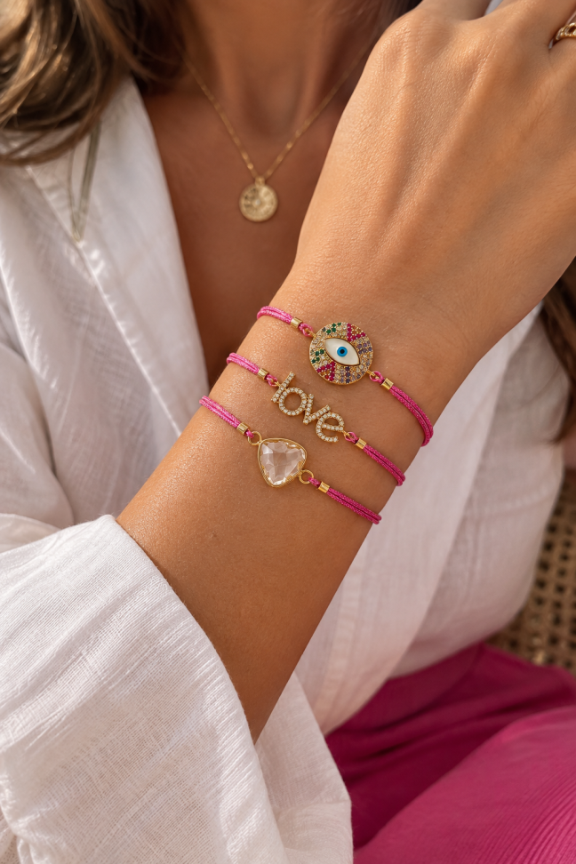 Kit 3 Pulseiras Pink Love