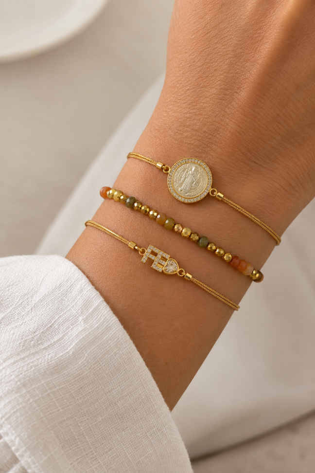 Kit 3 pulseiras São Bento em Madrepérola