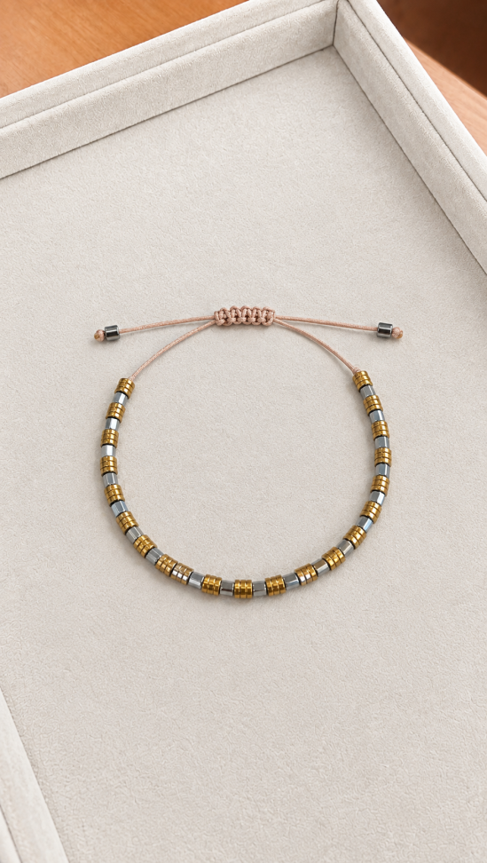Pulseira hematita prata e dourada