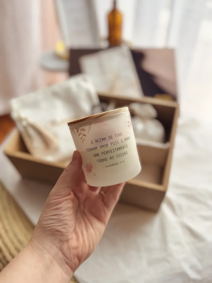 VELA - De 150g tampa de pinus, vidro estampado | PERSONALIZADO