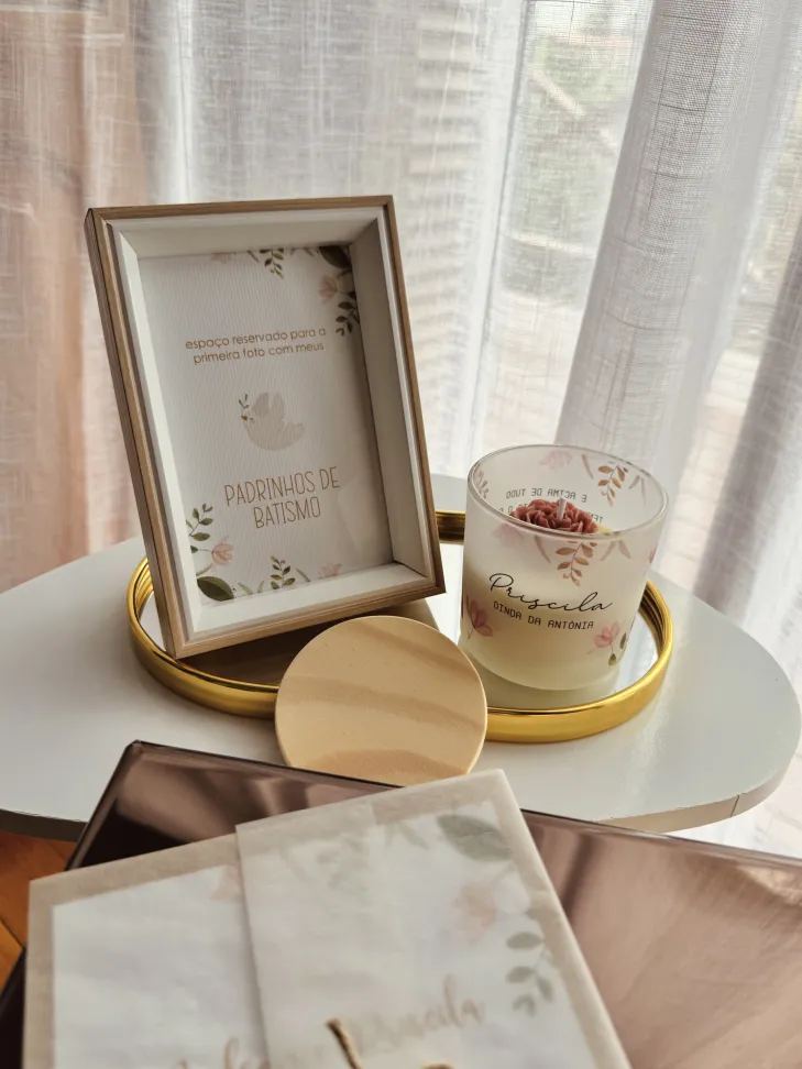 CAIXA CONVITE - MDF tampa acrílico, porta retrato, vela 150g, sachê de linho | Batizado, Crisma, Casamento - #6