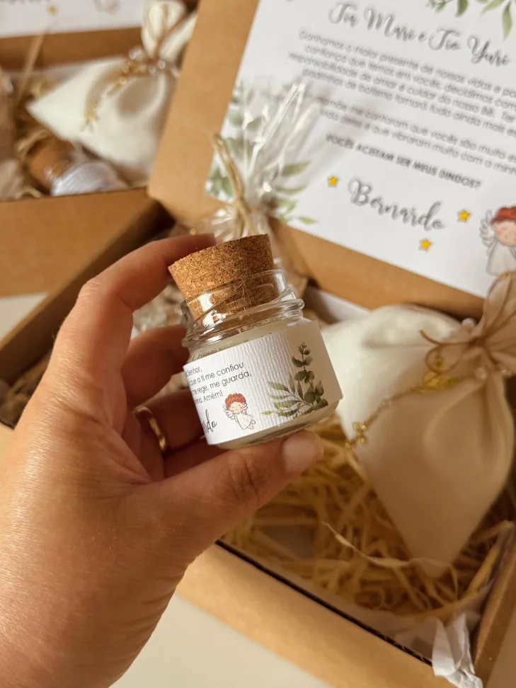 CAIXA CONVITE - Chaveiro, Vela 40g, Sachê de Linho | Batizado, Crisma, Casamento - #4