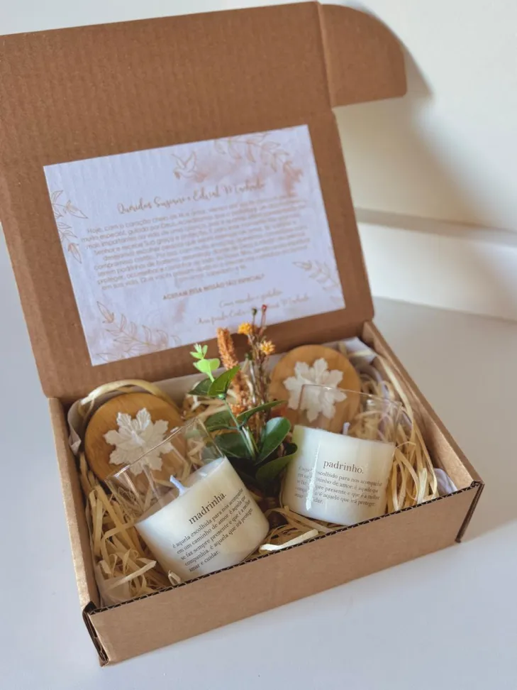CAIXA CONVITE - Vela 100g com mini buquê de flores | Batizado, Crisma, Casamento - #3