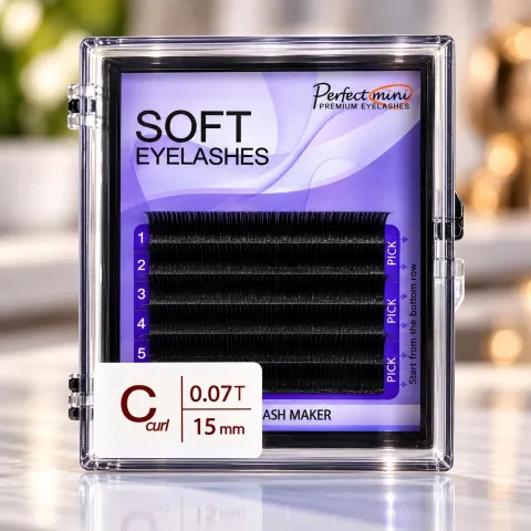 Cílios Mink Fio a Fio 15mm Curvatura C 0.07T 6 Linhas