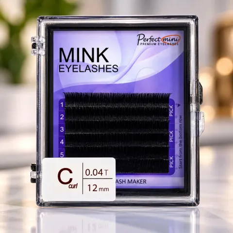 Cílios Mink Fio a Fio 12mm Curvatura C 0.04T 6 Linhas