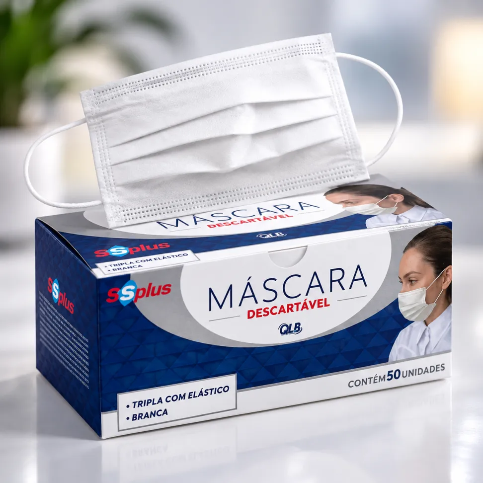Máscara Descartável Tripla Branca SSplus 50 Unidades - #1