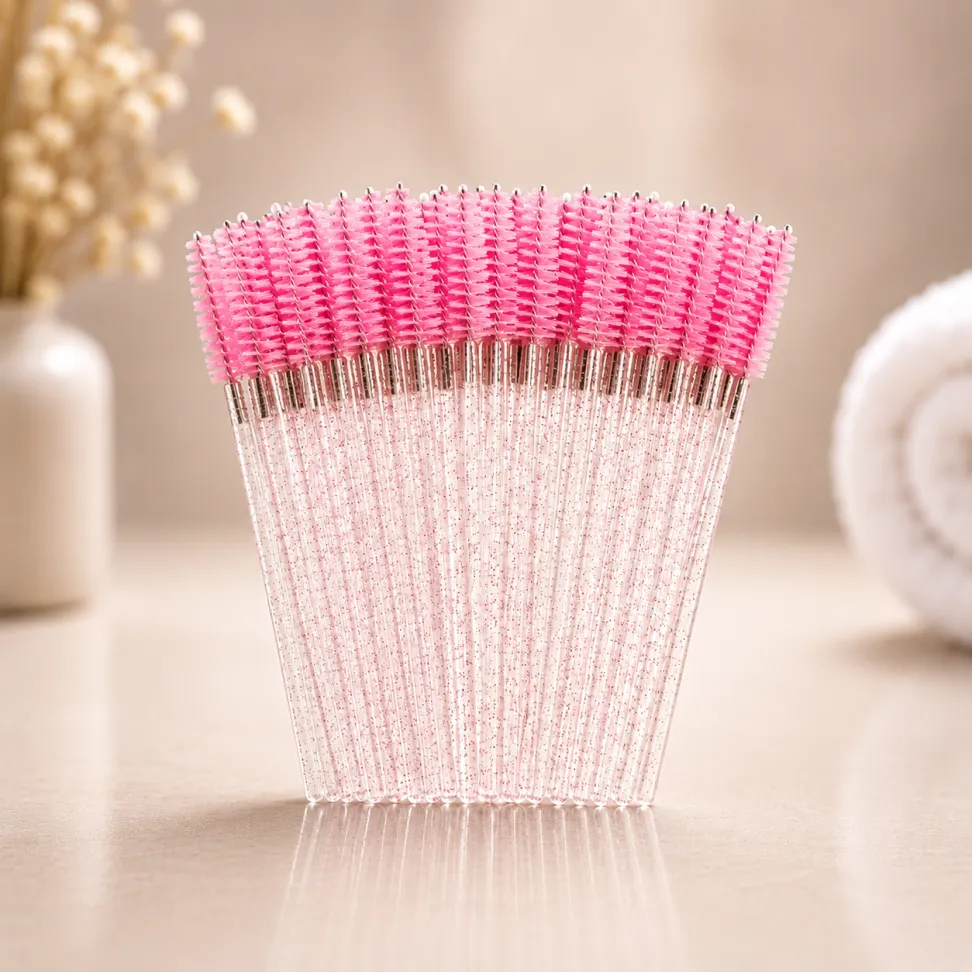 Escovinha para Cílios Descartável com Glitter Rosa 50 Unidades - #1