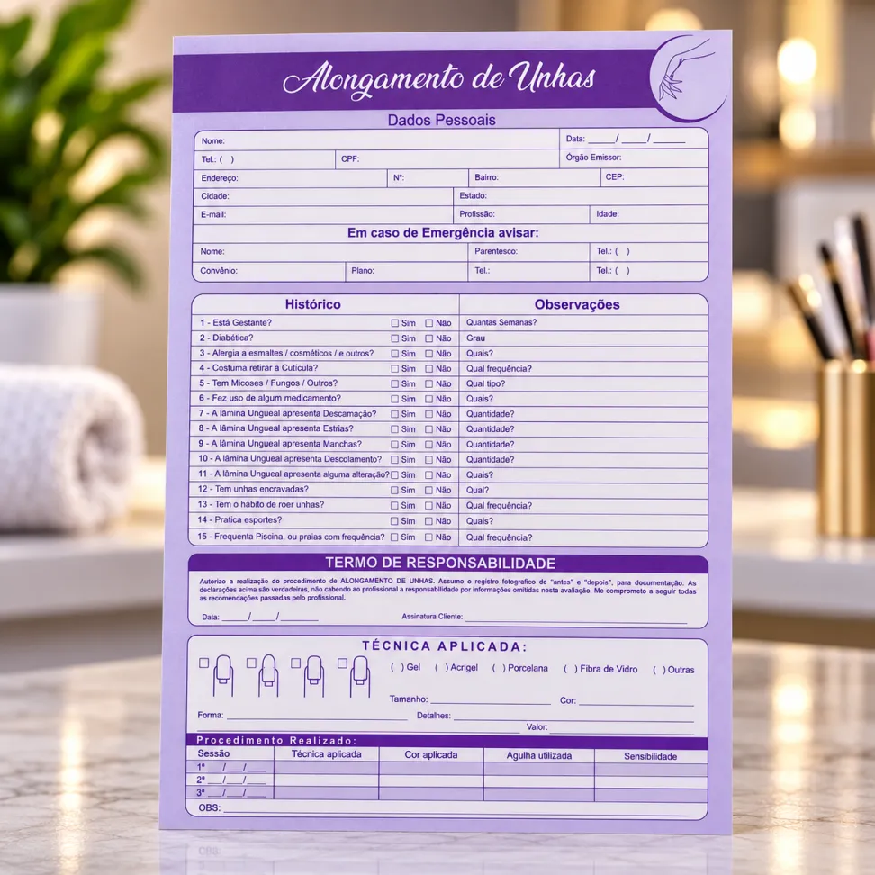 Ficha Anamnese para Alongamento de Unhas 100 Folhas - #1
