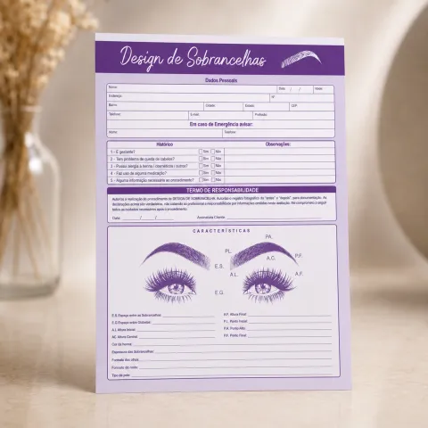 Ficha Anamnese para Design de Sobrancelhas 100 Folhas
