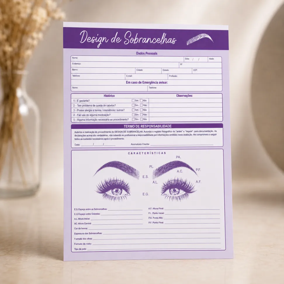Ficha Anamnese para Design de Sobrancelhas 100 Folhas - #1