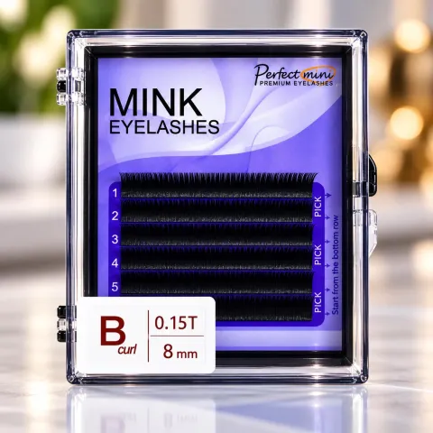 Cílios Mink Fio a Fio 8mm Curvatura B 0.15T 6 Linhas