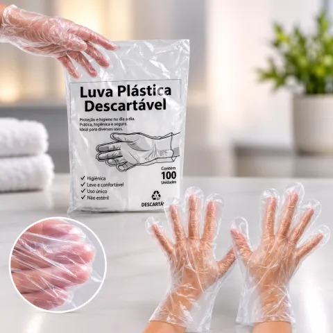 Luva Plástica Descartável Bompack Pct. 100 Unidades