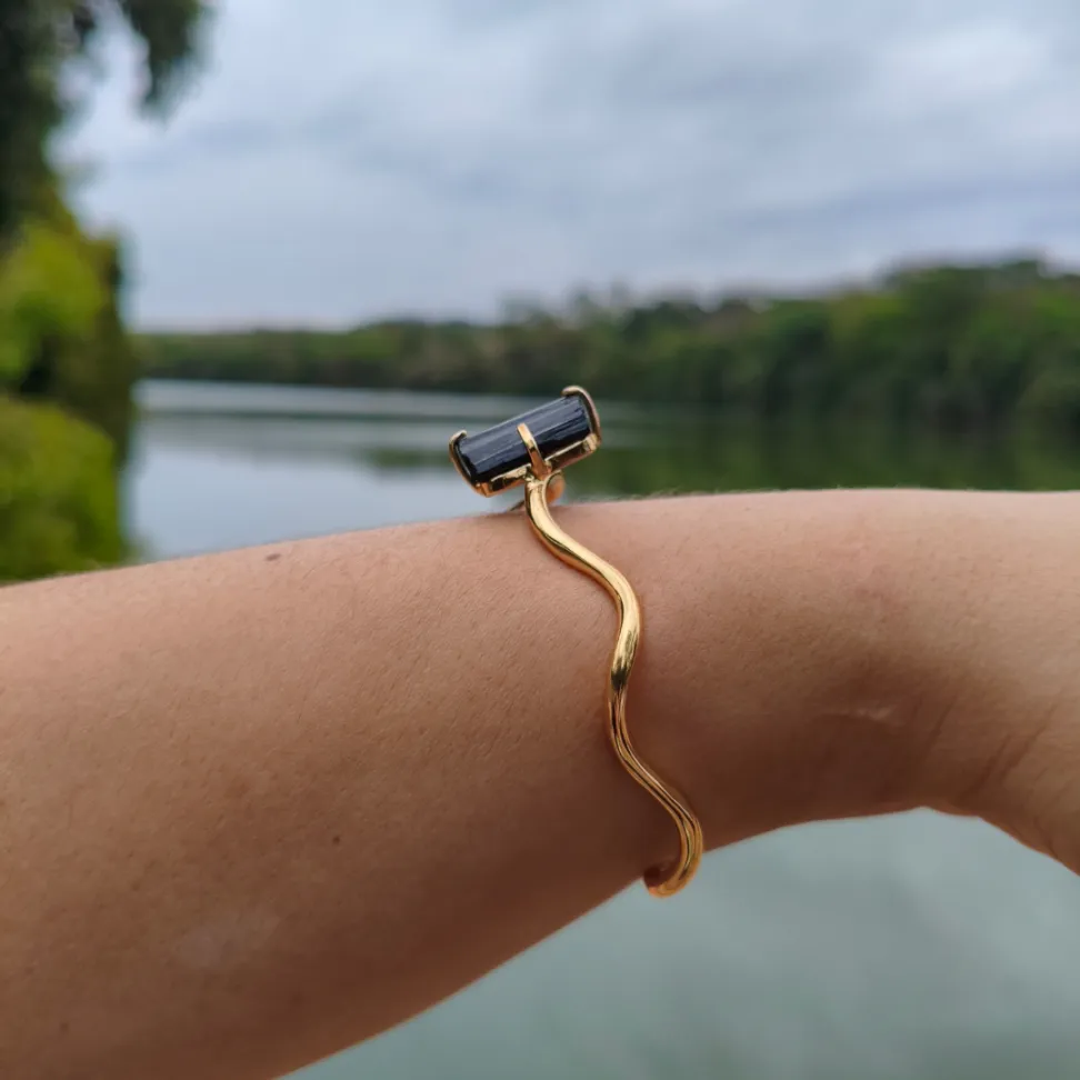 Bracelete Folheado a Ouro: Turmalina Negra - #3