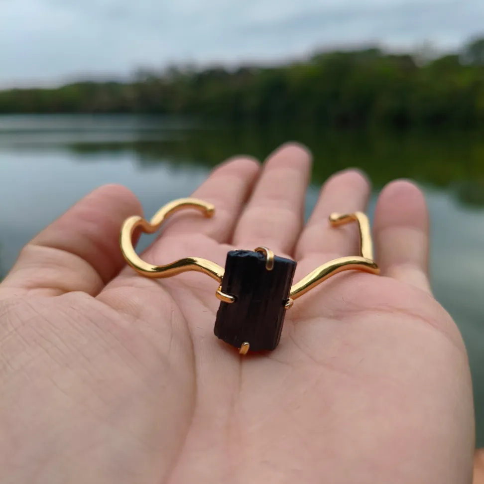 Bracelete Folheado a Ouro: Turmalina Negra - #4