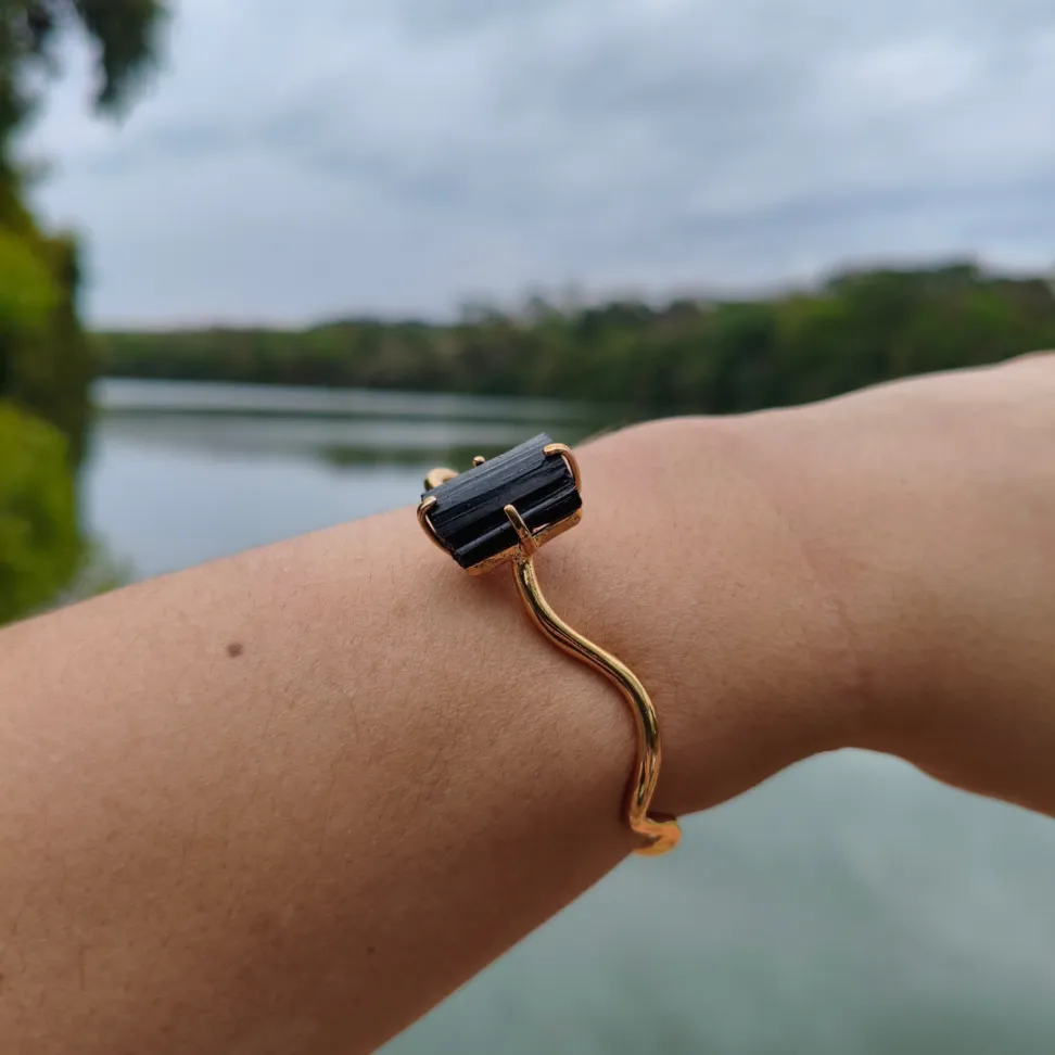 Bracelete Folheado a Ouro: Turmalina Negra - #2