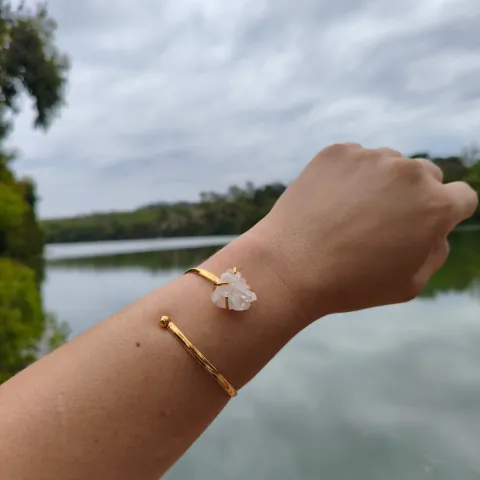 Bracelete Folheado a Ouro: Quartzo Cristal