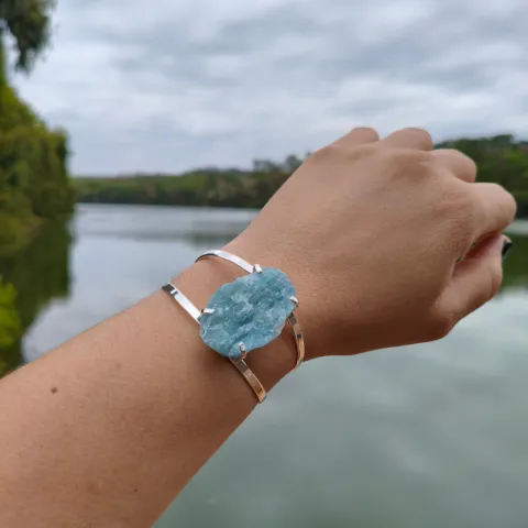 Bracelete Folheado a Prata: Água Marinha