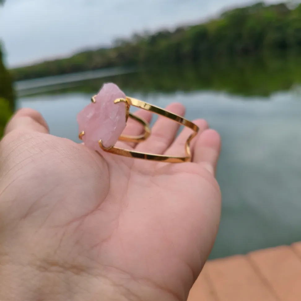 Bracelete Folheado a Ouro: Quartzo Rosa - #3
