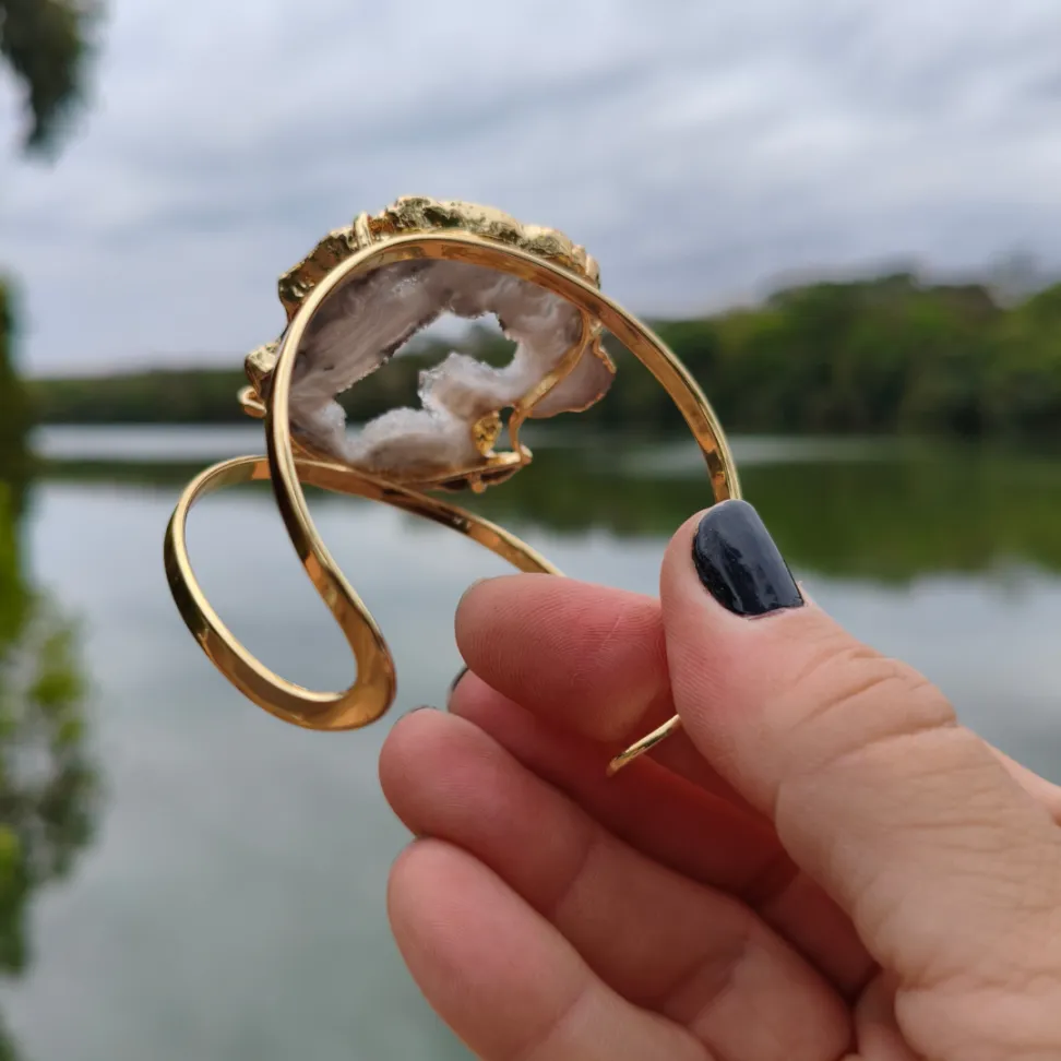 Bracelete Folheado a Ouro: Ágata Natural - #5