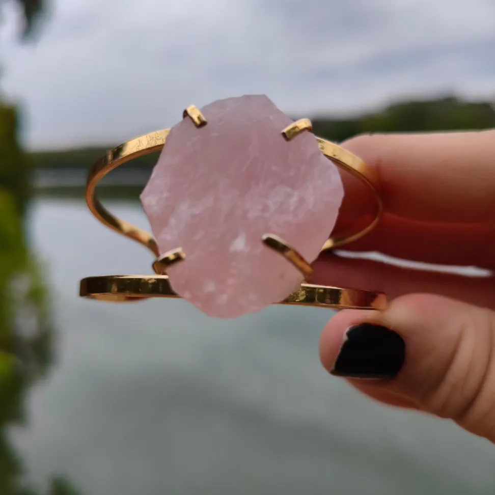 Bracelete Folheado a Ouro: Quartzo Rosa - #6