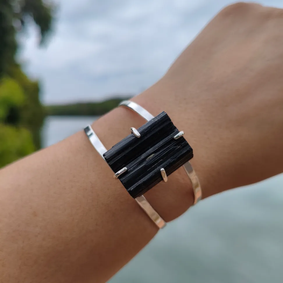 Bracelete Folheado a Prata: Turmalina Negra - #1