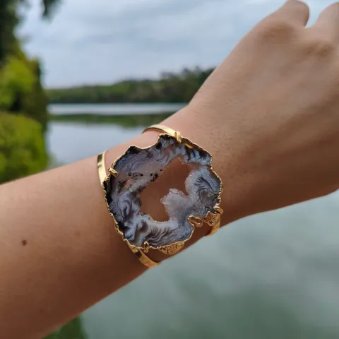 Bracelete Folheado a Ouro: Ágata Natural