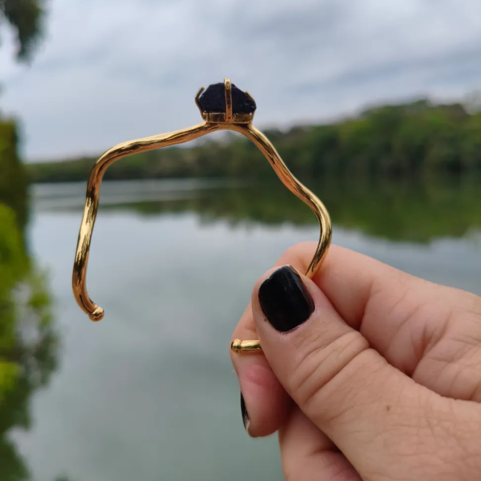 Bracelete Folheado a Ouro: Turmalina Negra - #6