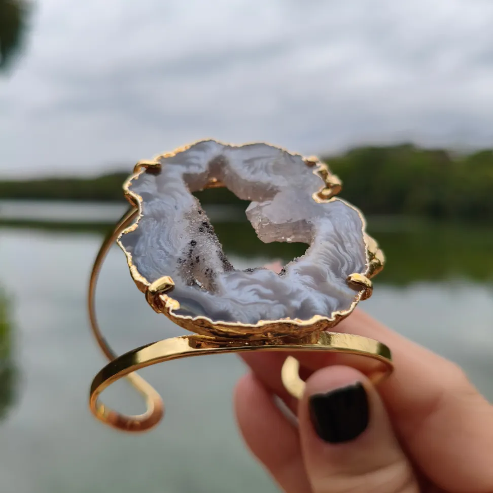 Bracelete Folheado a Ouro: Ágata Natural - #4
