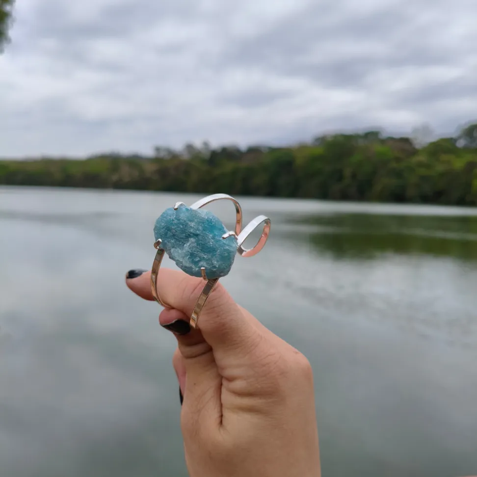 Bracelete Folheado a Prata: Água Marinha - #6