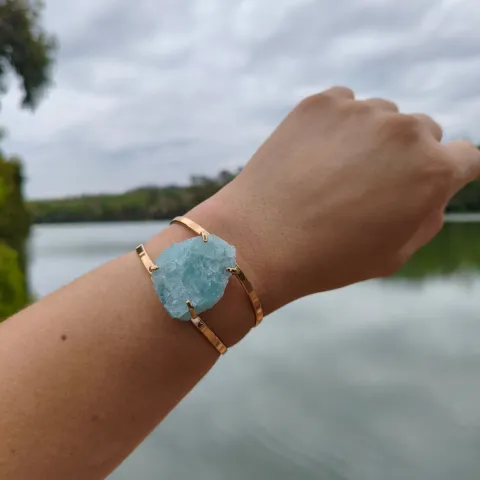 Bracelete Folheado a Ouro: Água Marinha