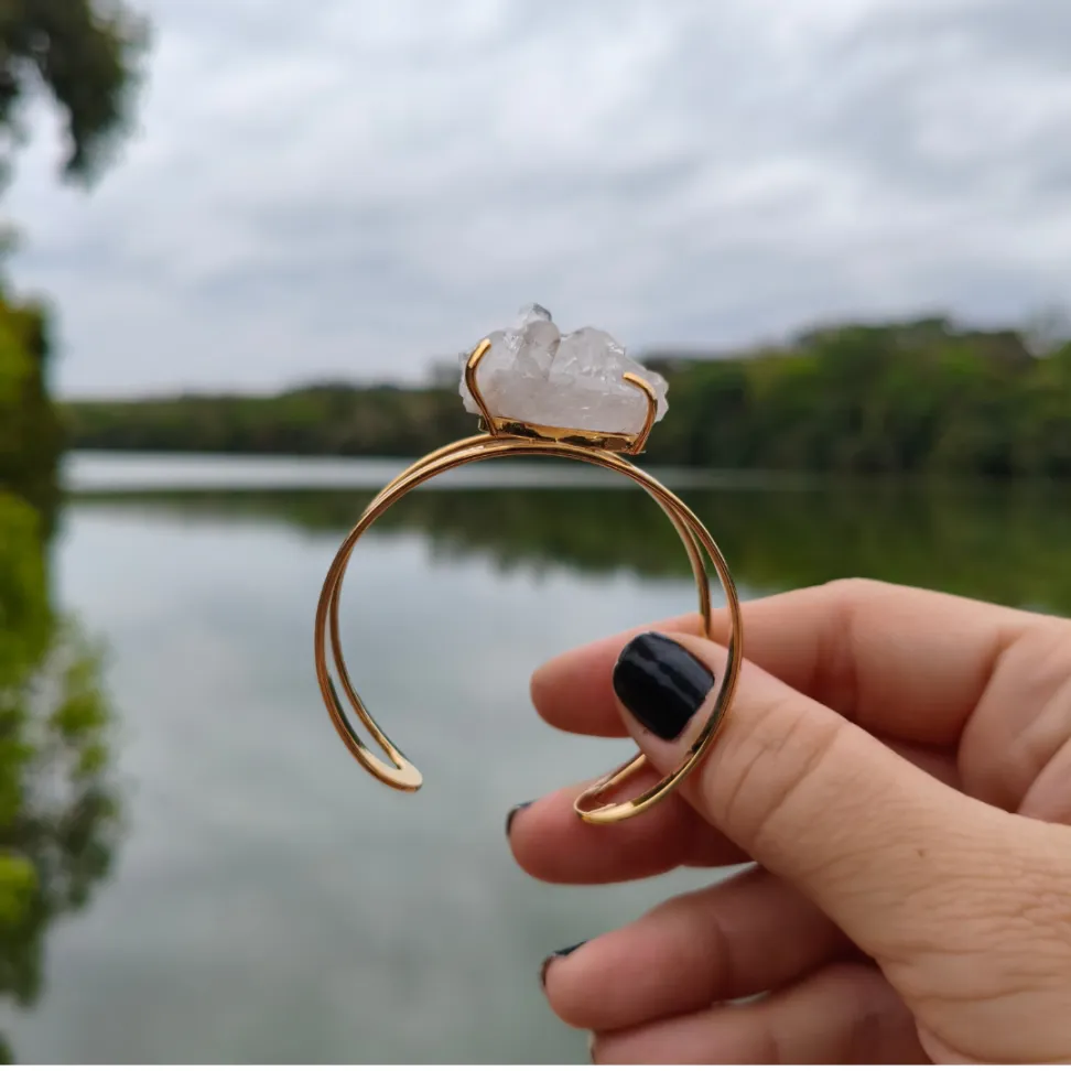 Bracelete Folheado a Ouro: Quartzo Cristal - #3