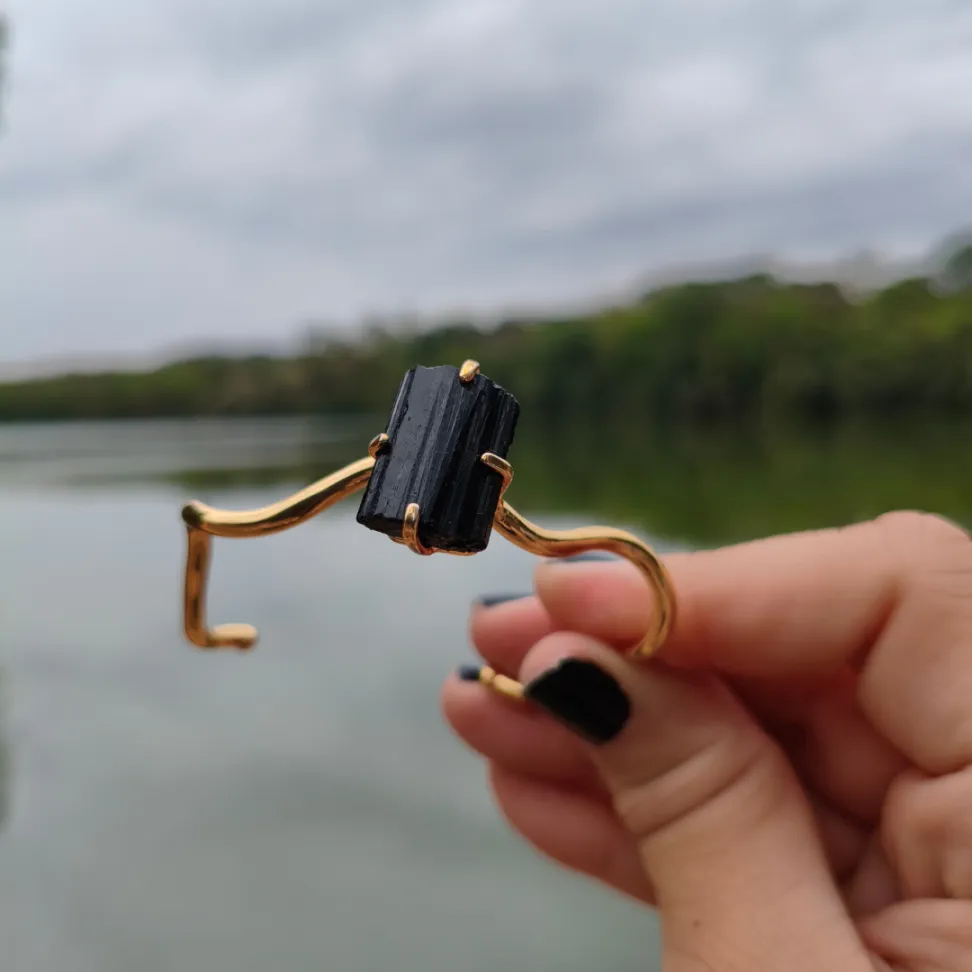 Bracelete Folheado a Ouro: Turmalina Negra - #7