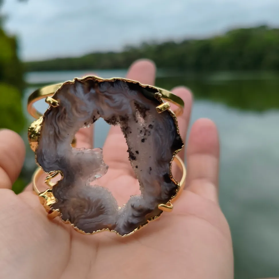 Bracelete Folheado a Ouro: Ágata Natural - #3