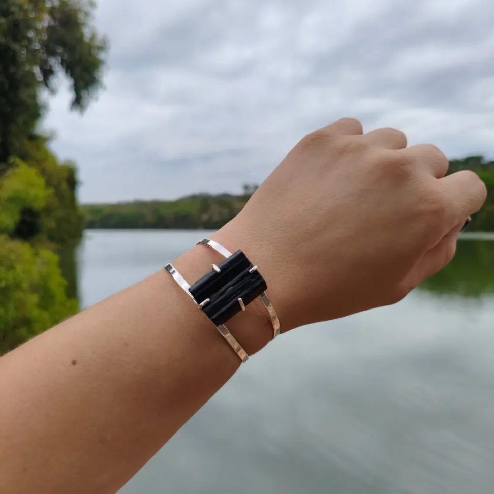 Bracelete Folheado a Prata: Turmalina Negra - #2