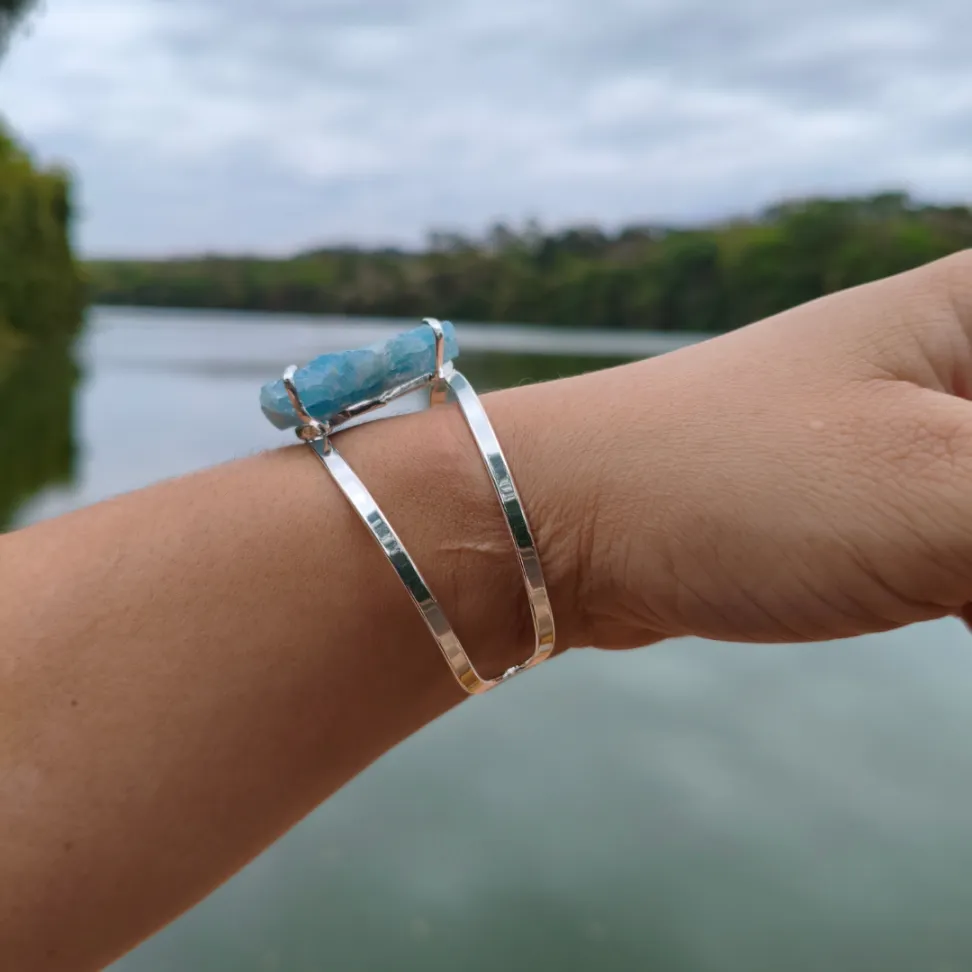 Bracelete Folheado a Prata: Água Marinha - #3