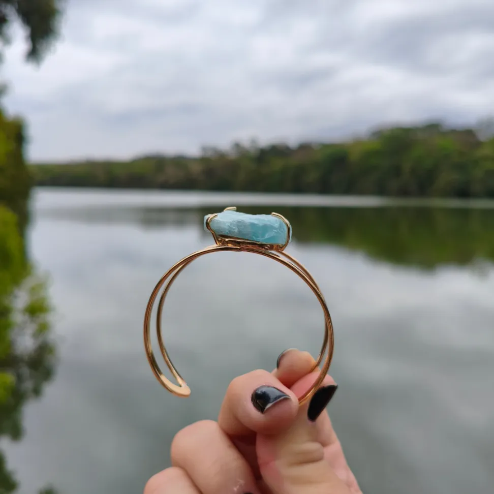 Bracelete Folheado a Ouro: Água Marinha - #4