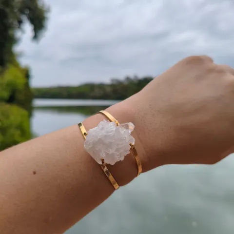 Bracelete Folheado a Ouro: Quartzo Cristal