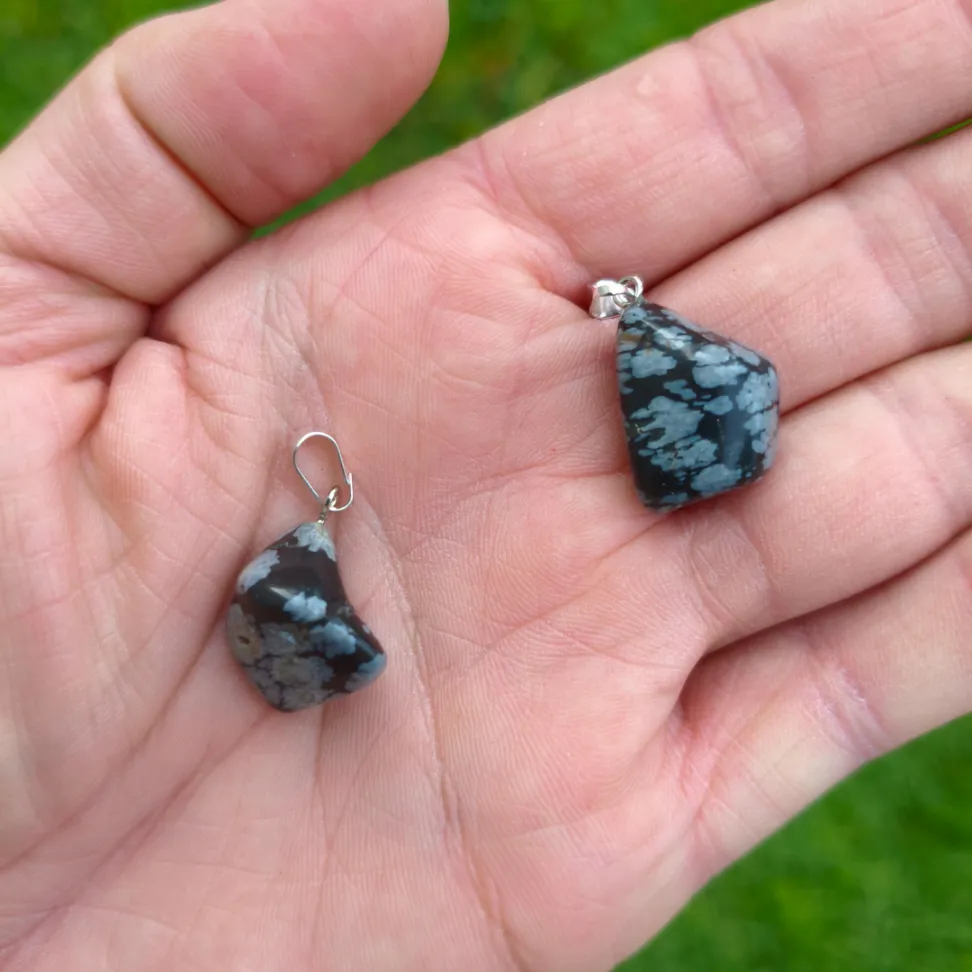 Pingente Obsidiana Flocos de Neve rolada - #1