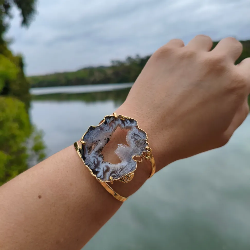 Bracelete Folheado a Ouro: Ágata Natural - #2