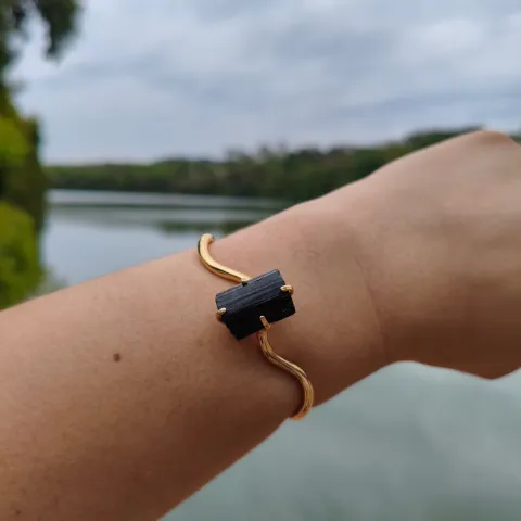 Bracelete Folheado a Ouro: Turmalina Negra