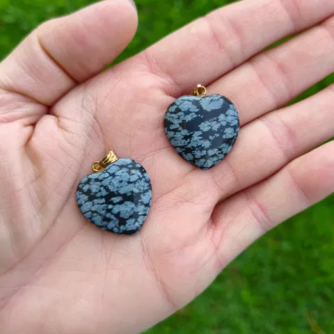 Pingente coração médio Obsidiana Flocos de Neve