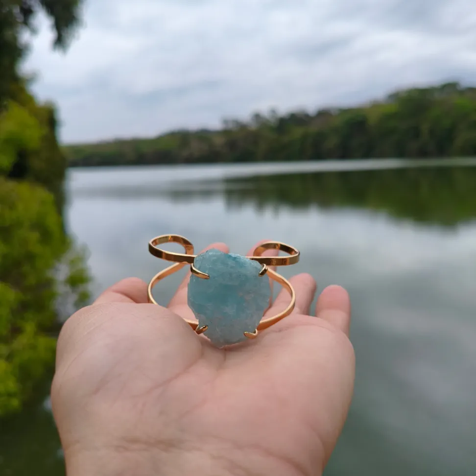 Bracelete Folheado a Ouro: Água Marinha - #3