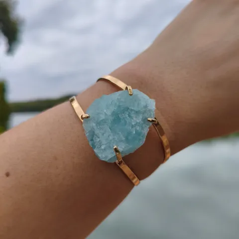 Bracelete Folheado a Ouro: Água Marinha
