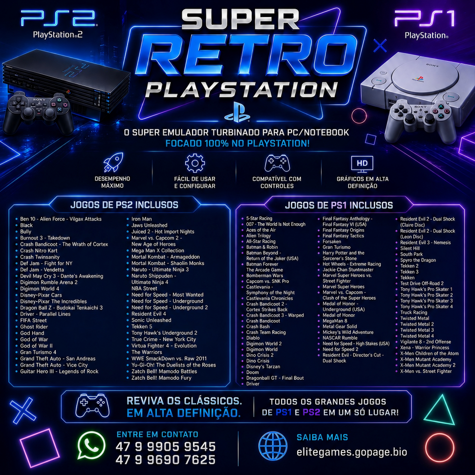 SUPER RETRO PLAYSTATION | +120 JOGOS PS1+PS2 | SUPER EMULADOR PLAYSTATION 1 + PLAYSTATION 2 (PC)