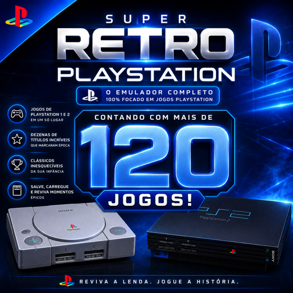 SUPER RETRO PLAYSTATION | +120 JOGOS PS1+PS2 | SUPER EMULADOR PLAYSTATION 1 + PLAYSTATION 2 (PC)