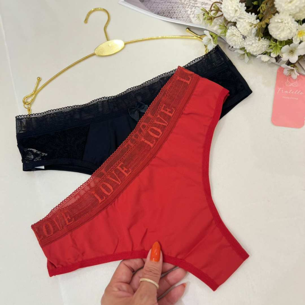 Tanga Adele Ref 127 Microfibra Renda Love Calcinha Feminina Confortável Traseira Cavada Sexy - #6