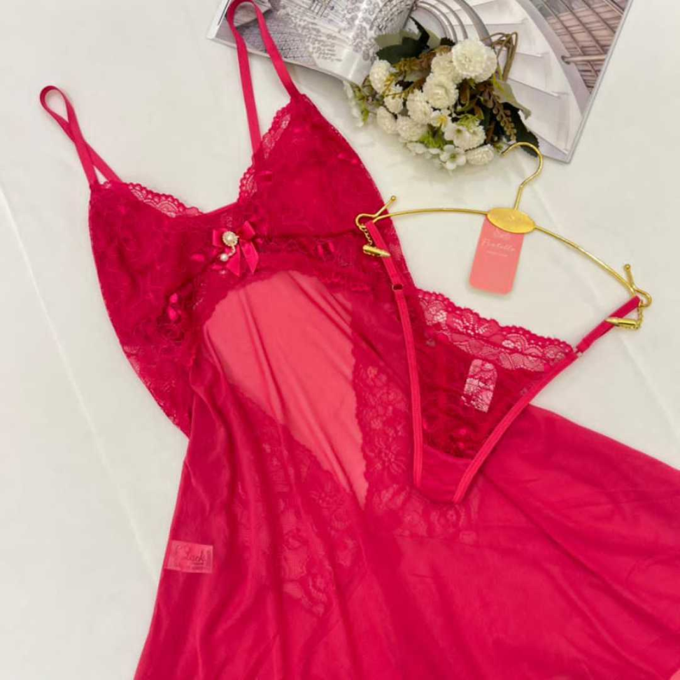 Camisola Núbia Sensual em Tule com Renda e Transparência Elegante Ref. 619 - #6