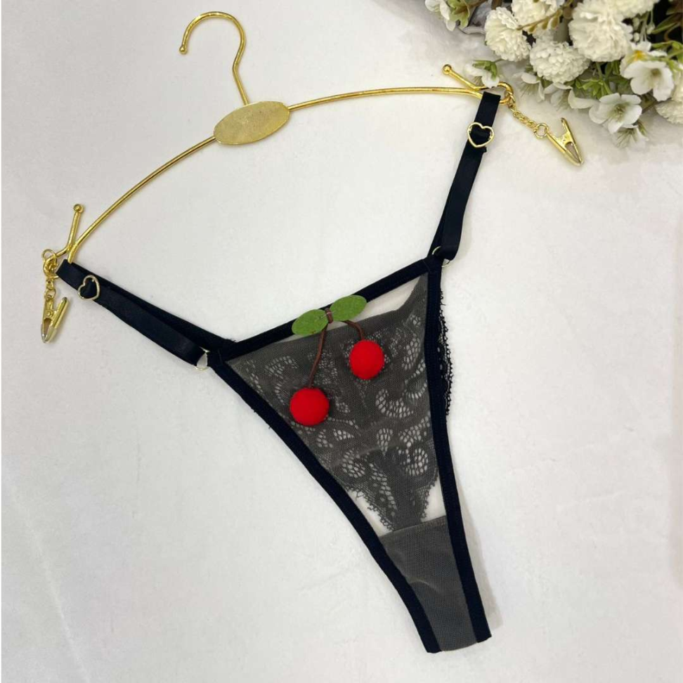 Tanga Cerejinha Sensual em Tule e Renda com Regulagem Lateral e Detalhe Coração - #4