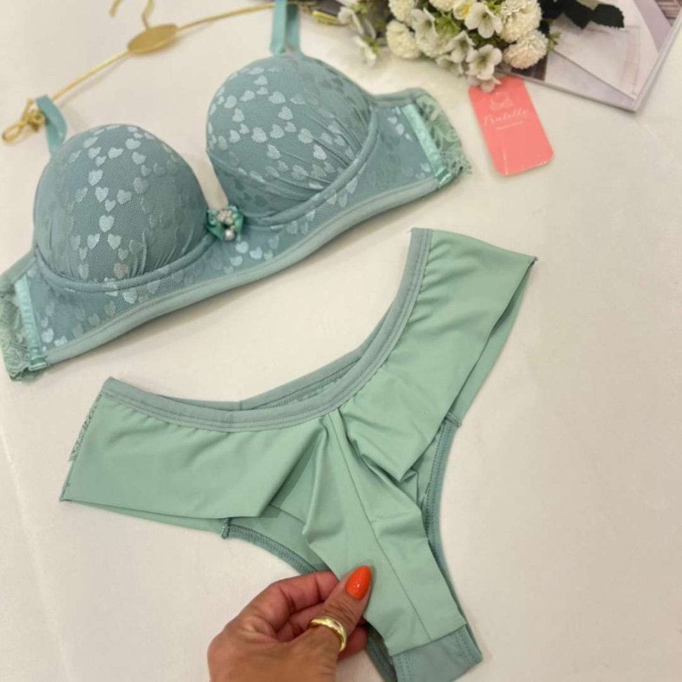 Conjunto Lingerie Janayca Ref 259 Renda Coração Sutiã Com Bojo Tanga Fio Duplo Sexy Luxo - #3