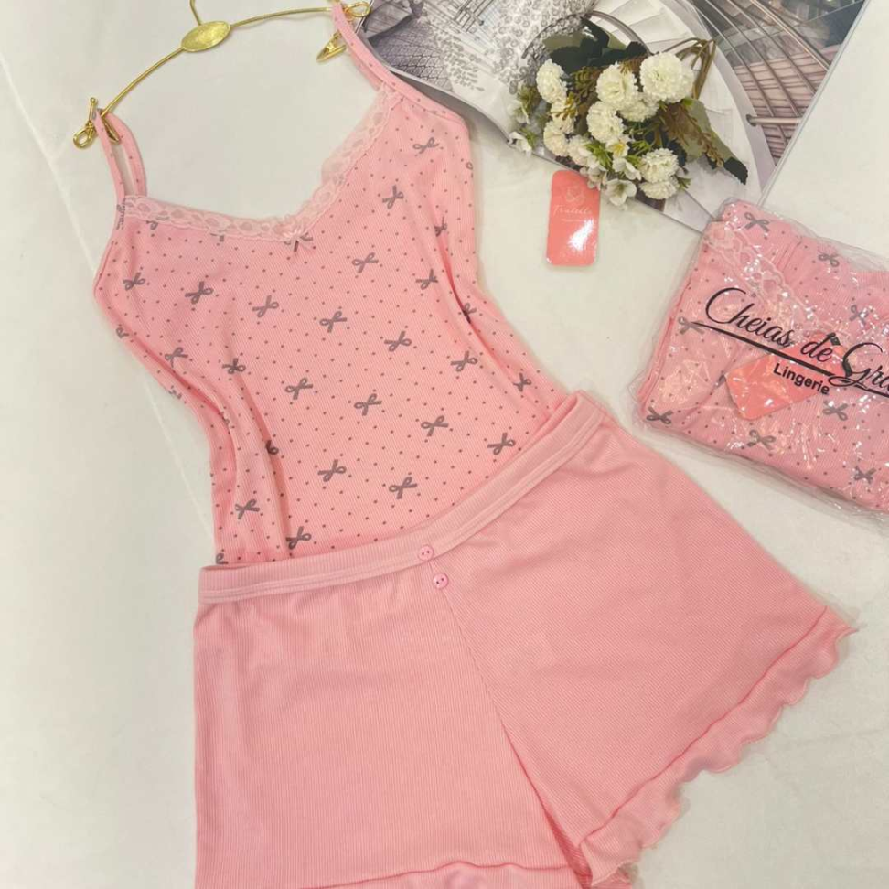 Baby Doll Sofie Canelado Feminino Conjunto Short Doll Confortável Alça Fina Pijama Curto Estampado - #5